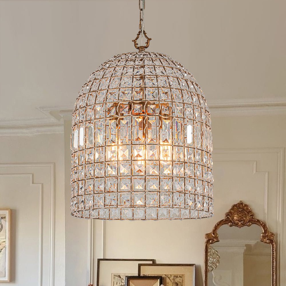 (OpenBox) French Antique Brass Crystal Cage Chandelier
