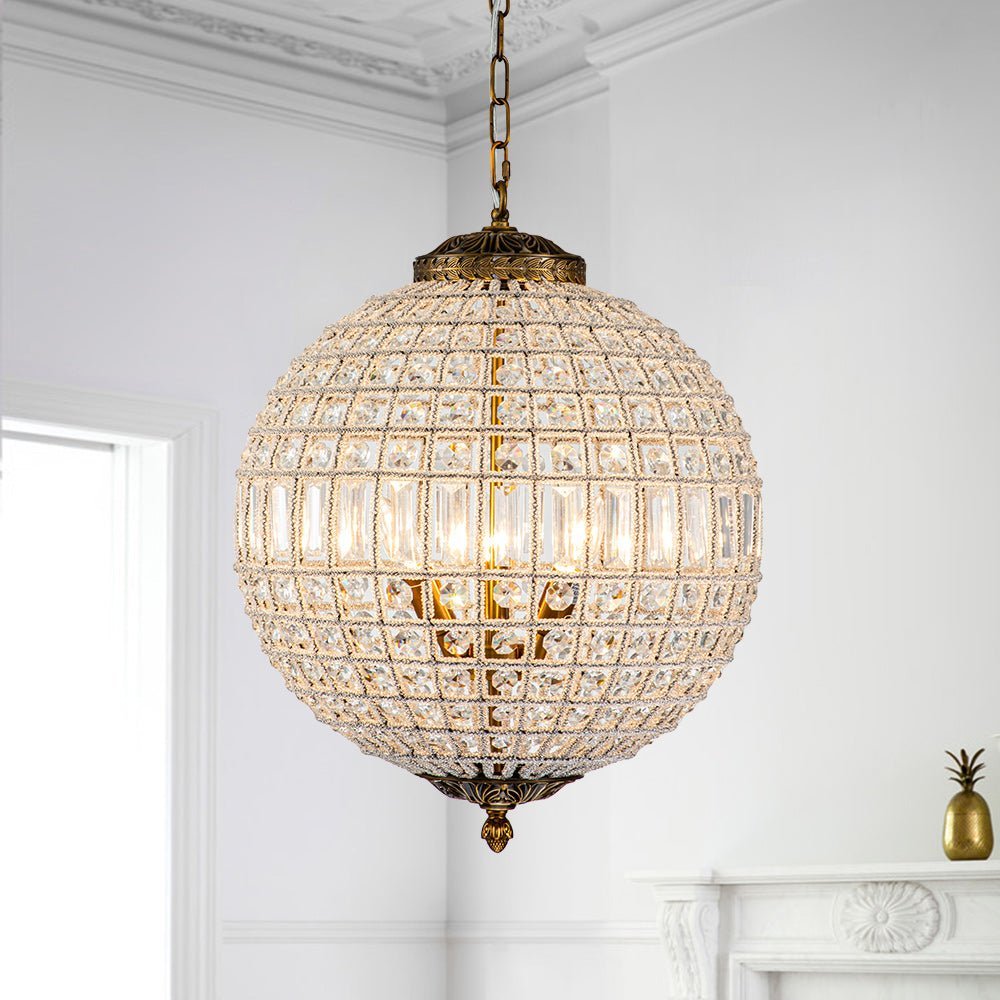 (OpenBox) French Antique Brass Crystal Globe Chandelier