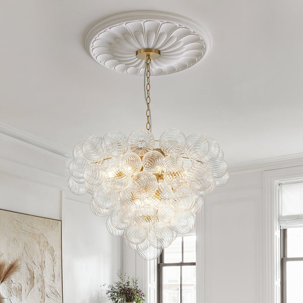 (OpenBox) Glam Brass Cluster Ribbed Glass Globe Bubble Chandelier