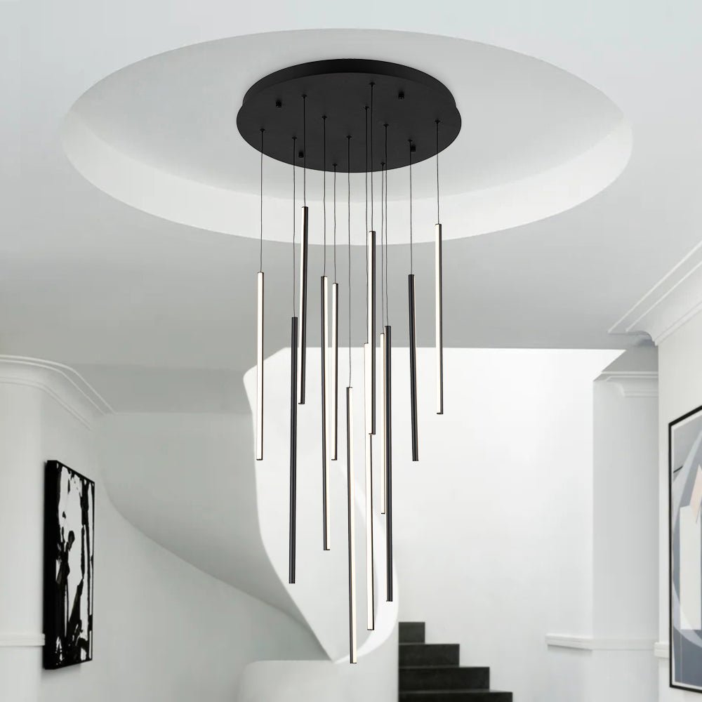 (OpenBox) Modern 12-Light Black Cluster Tube LED Pendant Light