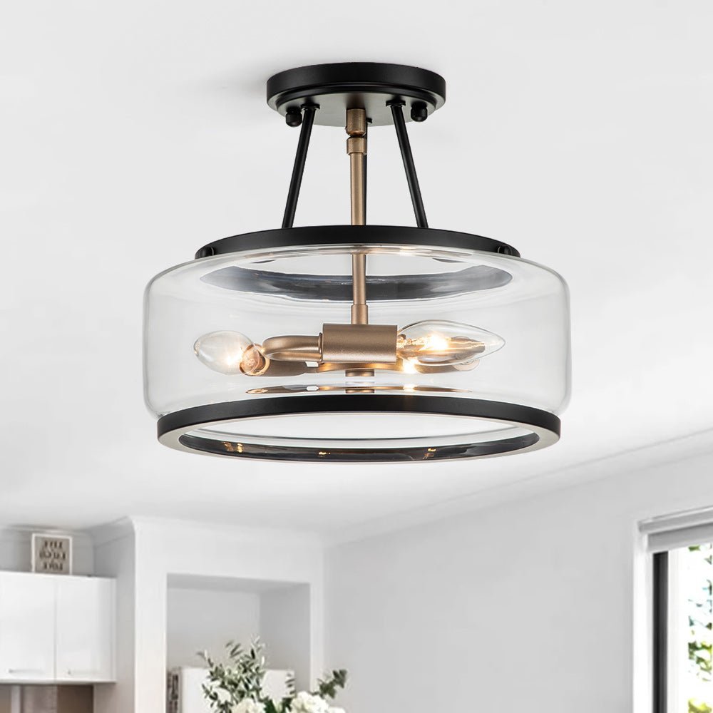 (OpenBox) Modern Farmhouse Drum Glass Semi Flush Mount