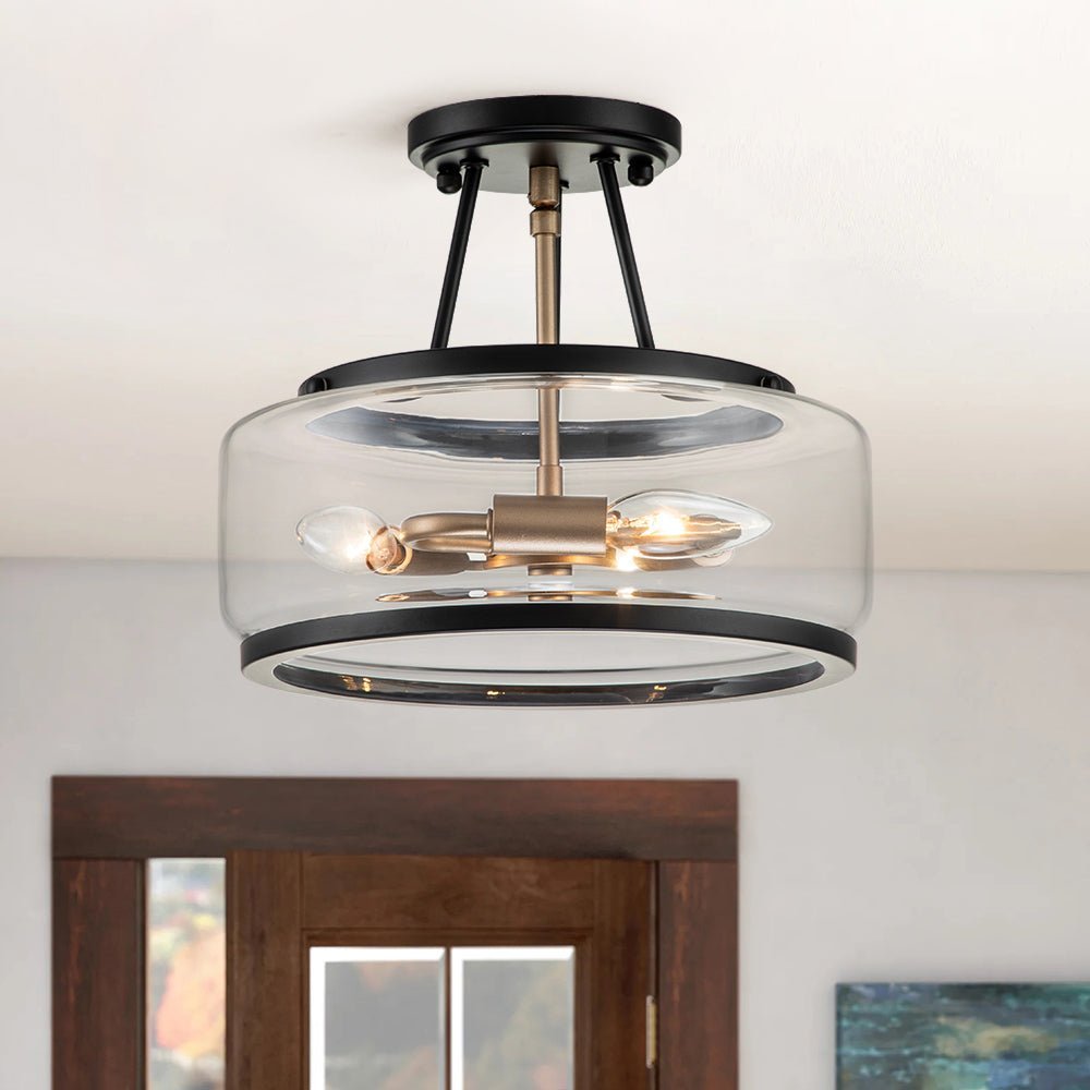 (OpenBox) Modern Farmhouse Drum Glass Semi Flush Mount