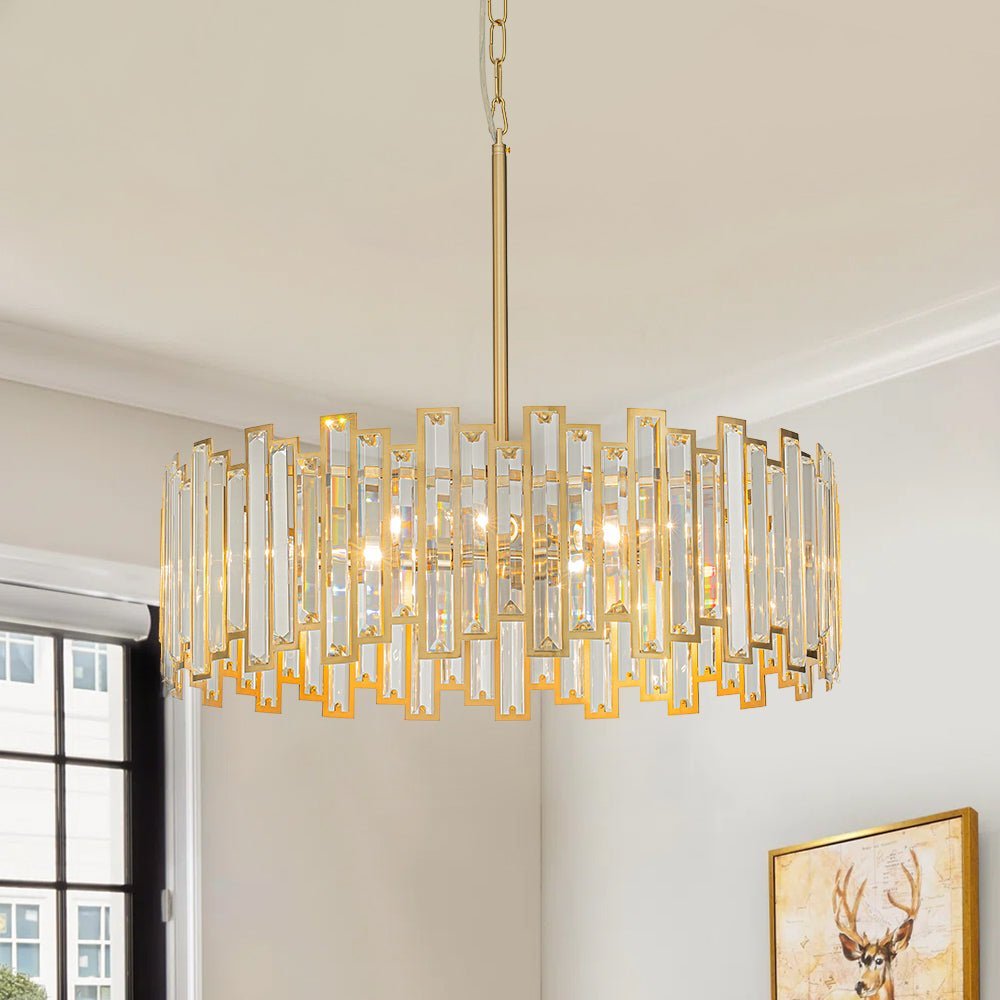 (OpenBox) Modern Glam Brass 6-Light Crystal Drum Cage Chandelier