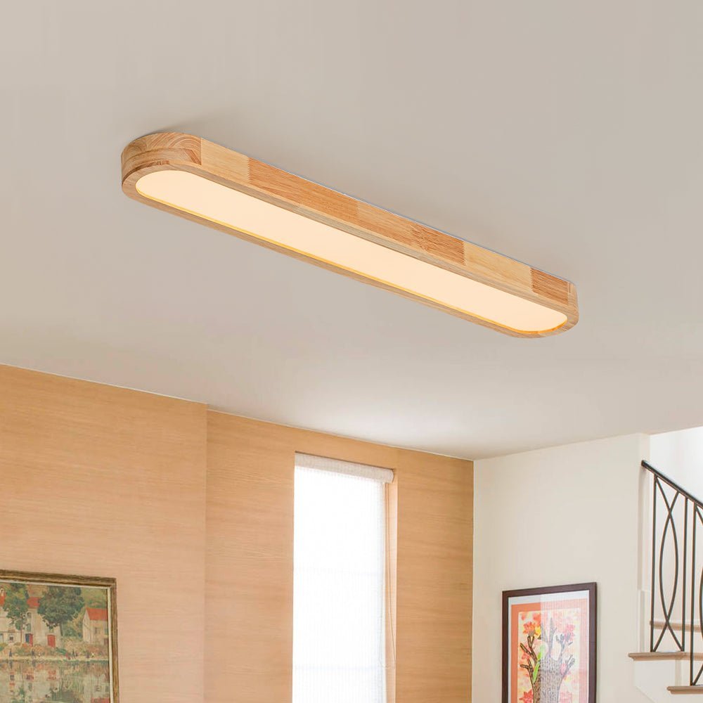 (OpenBox) Natural Wood Long Oval Dimmable LED Flush Mount