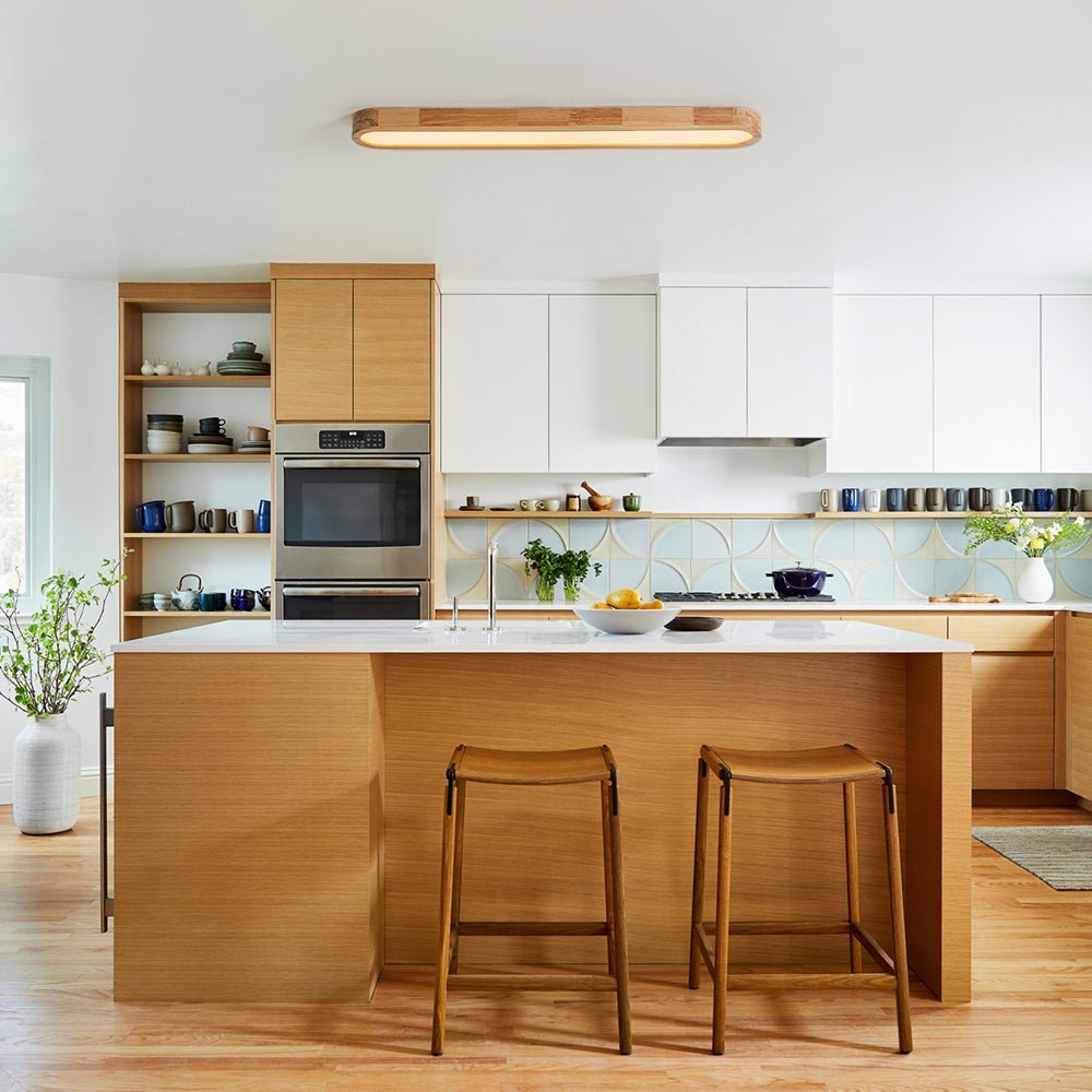 (OpenBox) Natural Wood Long Oval Dimmable LED Flush Mount
