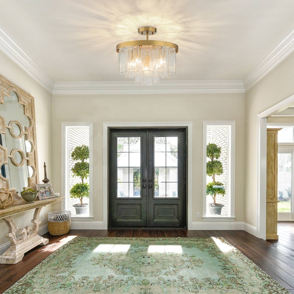 (OpenBox) Tiered Hammered Water Glass Round Semi Flush Mount